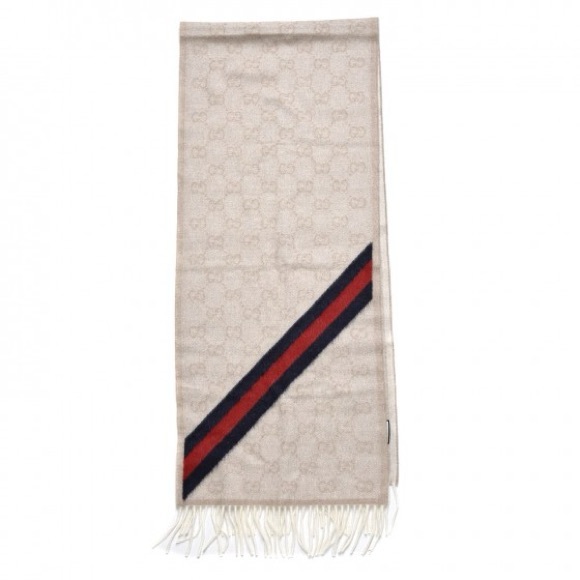💝💝💝GUCCI AUTHENTIC NEW Wool  Monogram Web Scarf, beige/blue/red💝💝💝 - Picture 3 of 15